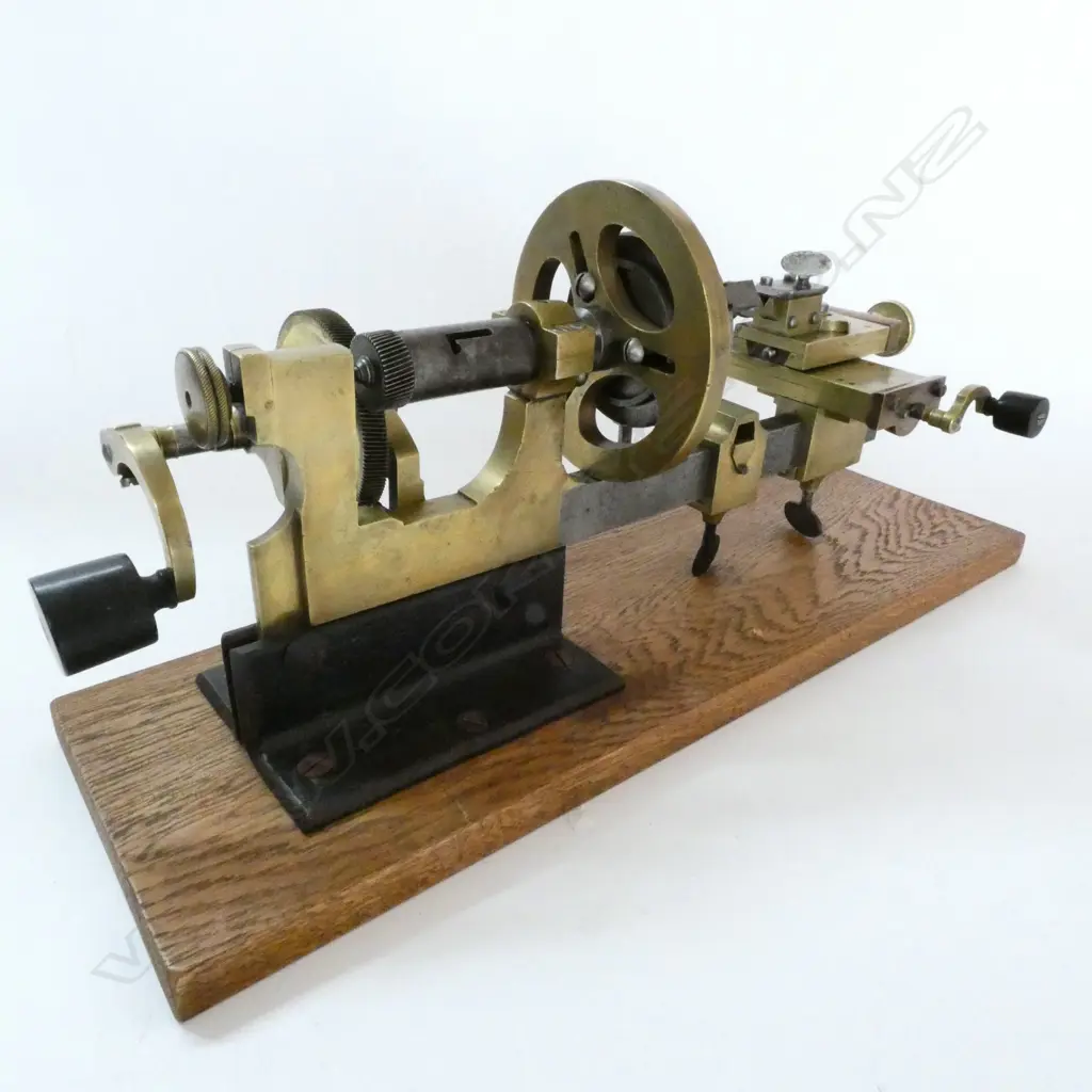 LATE 19thC BRASS HAND OPERATED CLOCK/WATCHMAKER'S LATHE w COMPOUND SLIDE, ETC. Image 1++